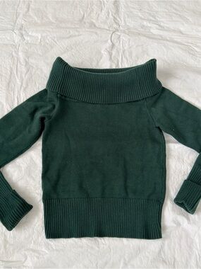 Women’s Dark Green Cowl Ribbed Turtleneck Sweater